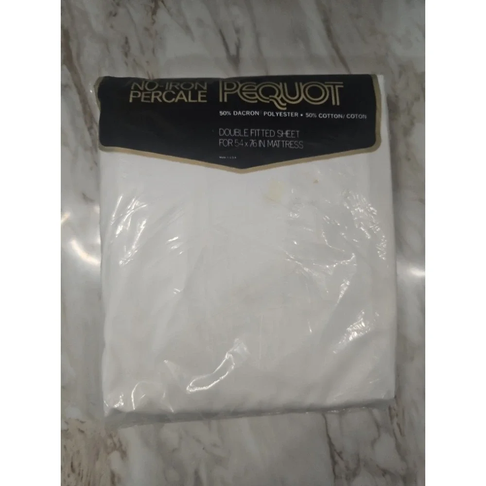 Vintage Pequot Double Fitted Sheet White 54 X 76 Made In USA